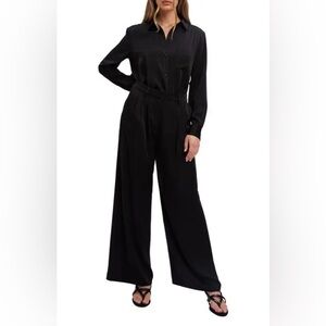 NWT Bardot Lena Pants Pleat Front Satin Black Pin Tuck Wide Leg Woman’s Size XS